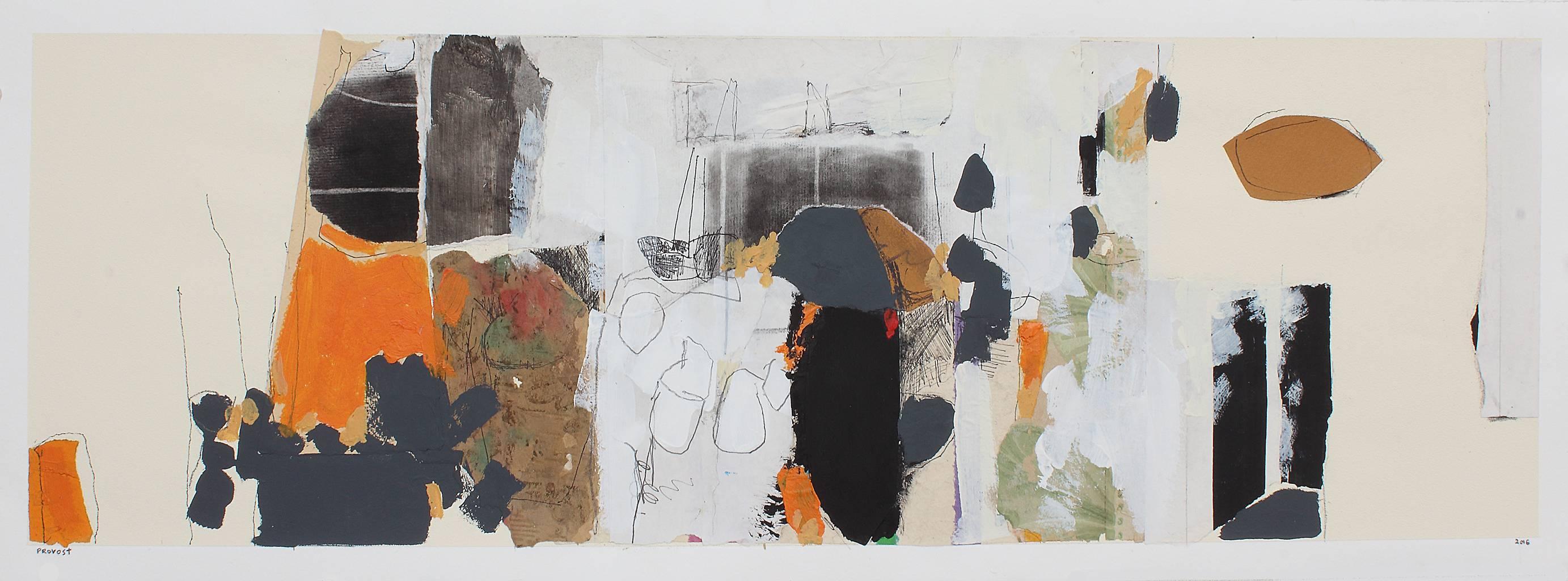 Jean-François Provost Abstract Painting - Sentier Du Marais 2, collaged mixed media painting on paper