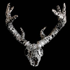 Trophy, cast aluminium deer skull sculpture 