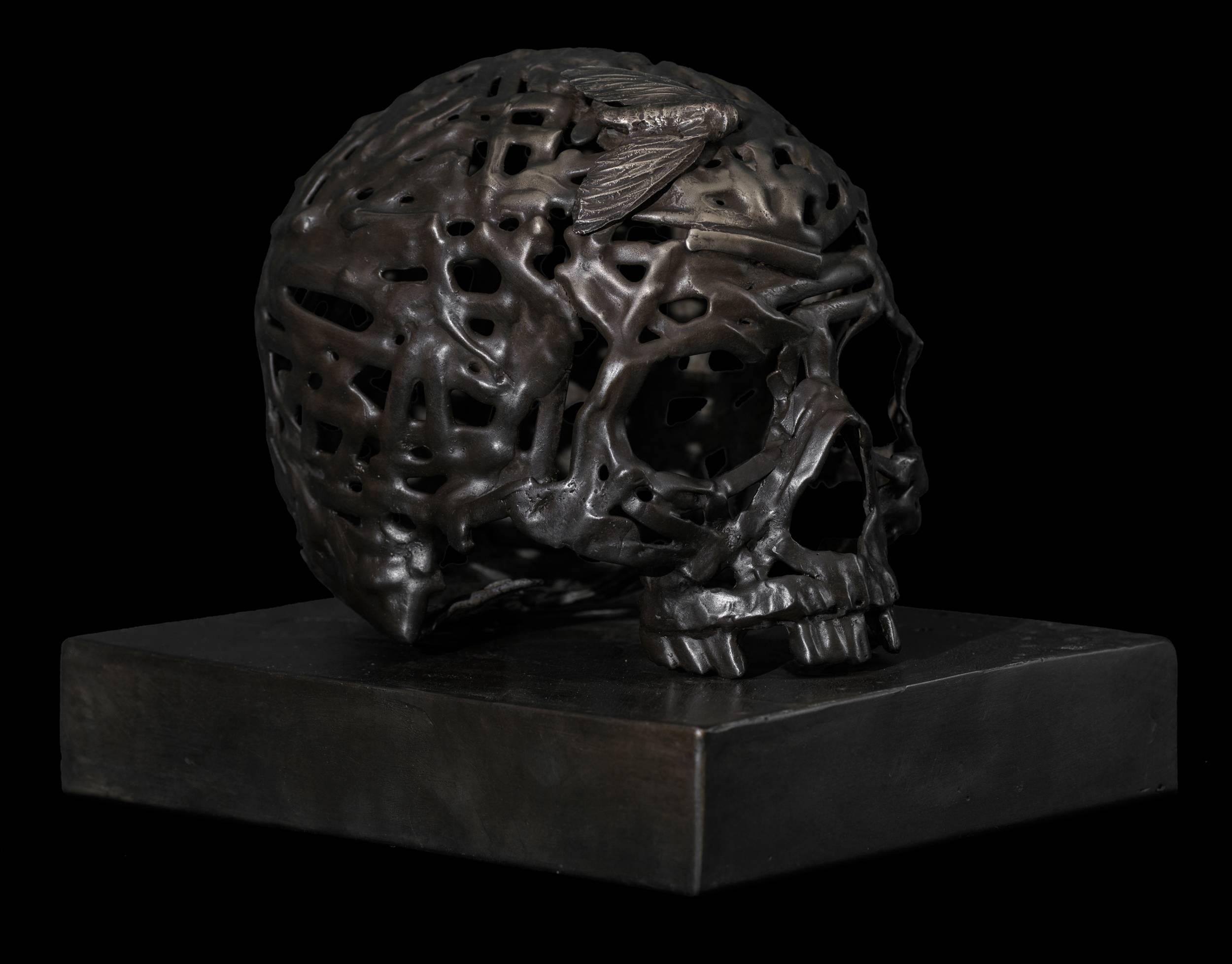 Light of the Moon, cast bronze skull sculpture - Sculpture by Marcus Jones
