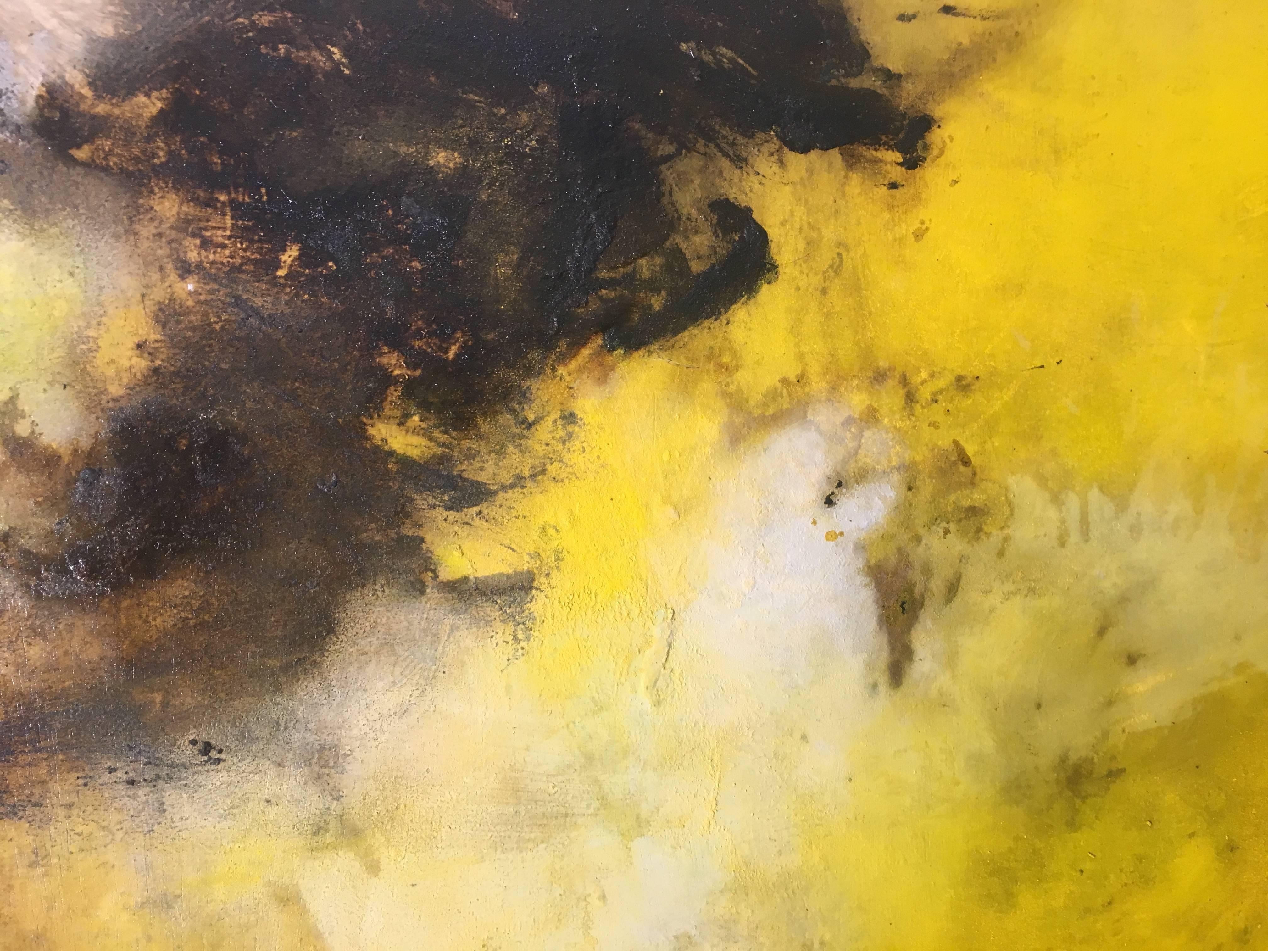 Rêver en Jaune Deux,  abstract oil painting on wood panel - Abstract Painting by Carol Bernier