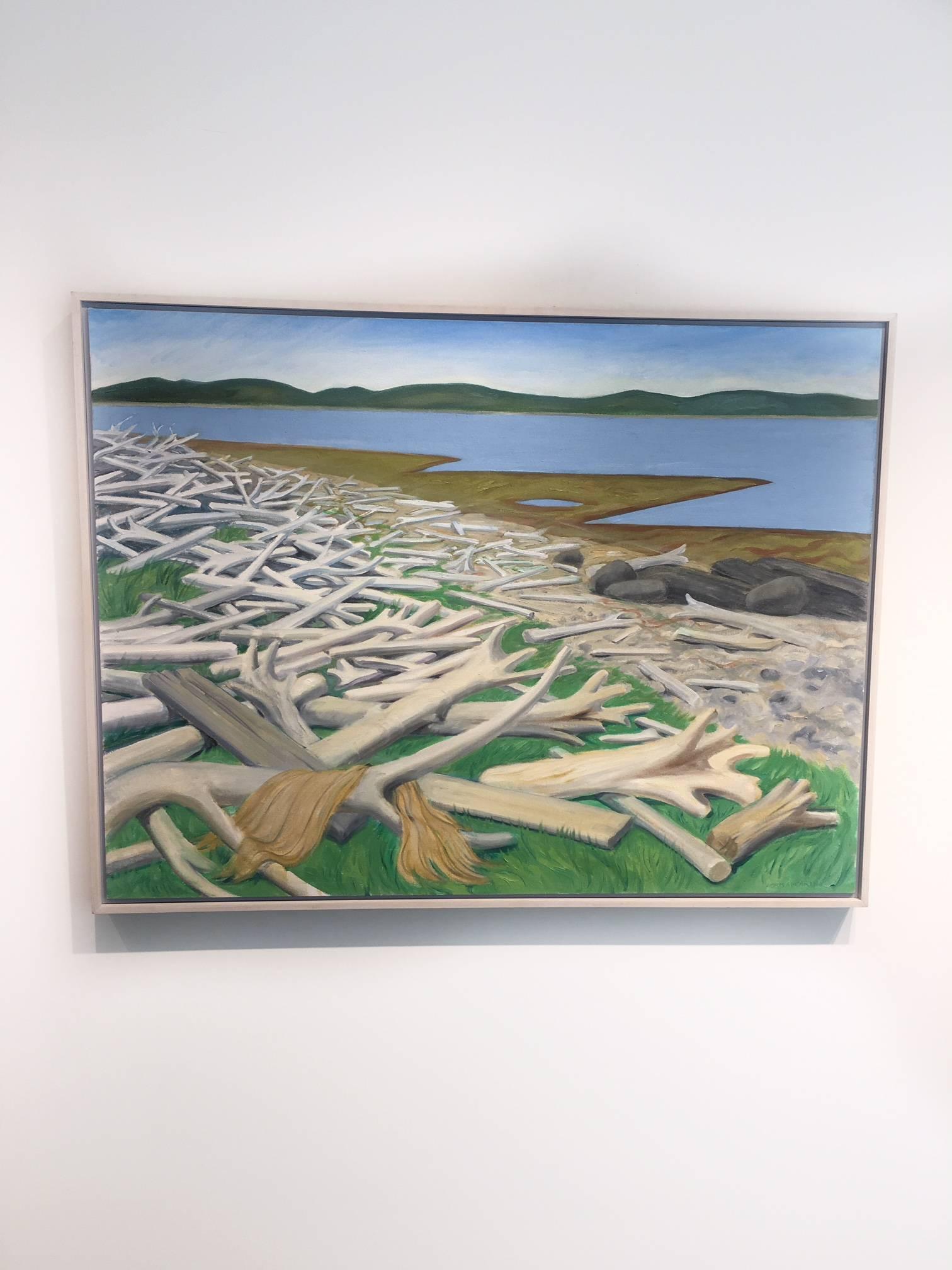 Driftwood Beach at Port au Choix Newfoundland, landscape oil painting on canvas - Gray Landscape Painting by Doris McCarthy