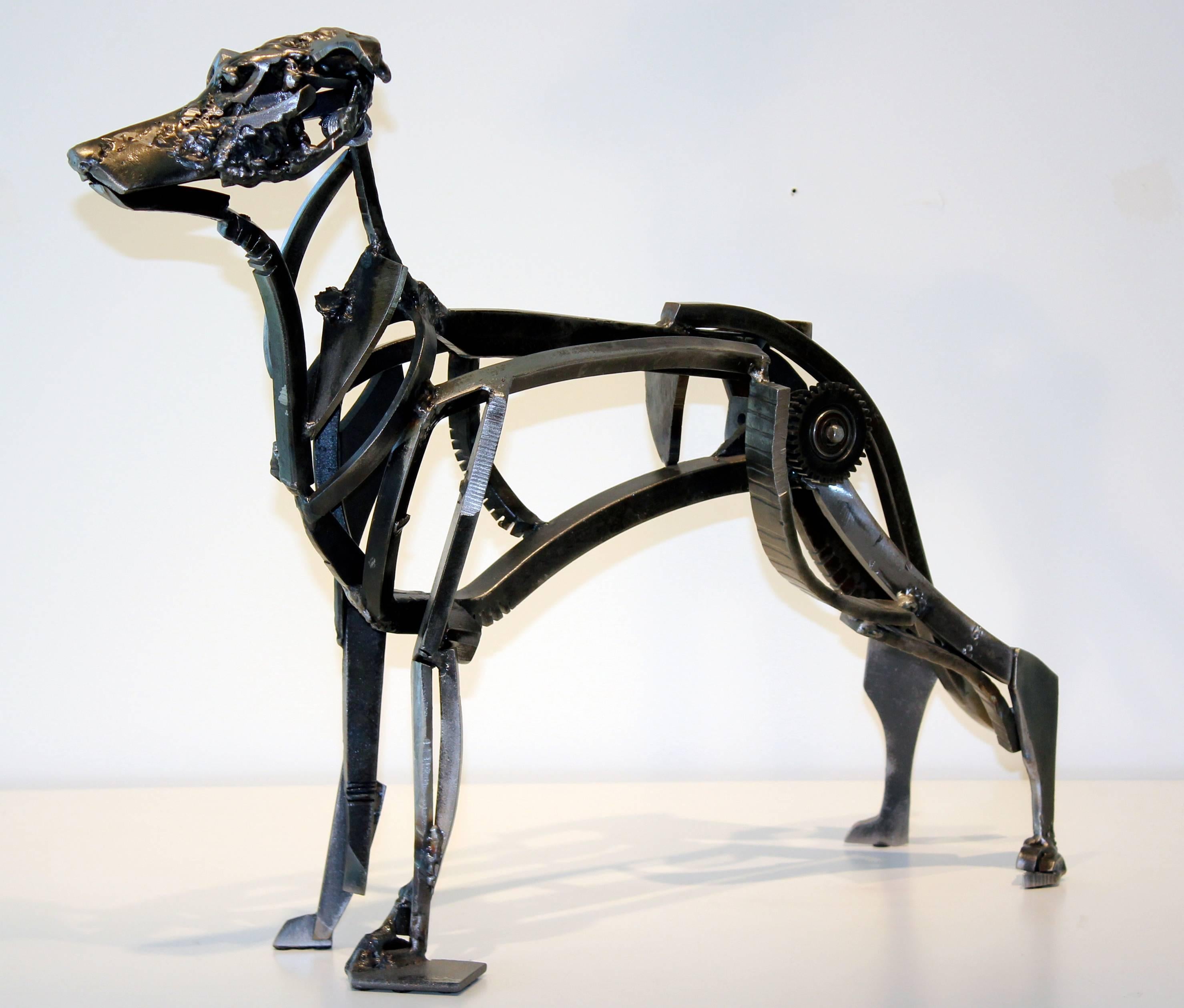 Mechanical Dog, steel sculpture - Sculpture by Wojtek Biczysko