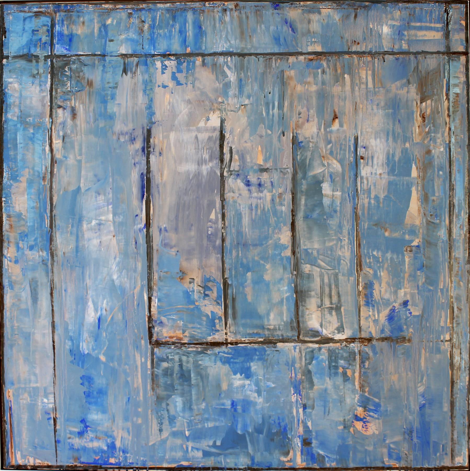David Sorensen Abstract Painting - Wall Street Blue Azul, abstract oil painting on canvas