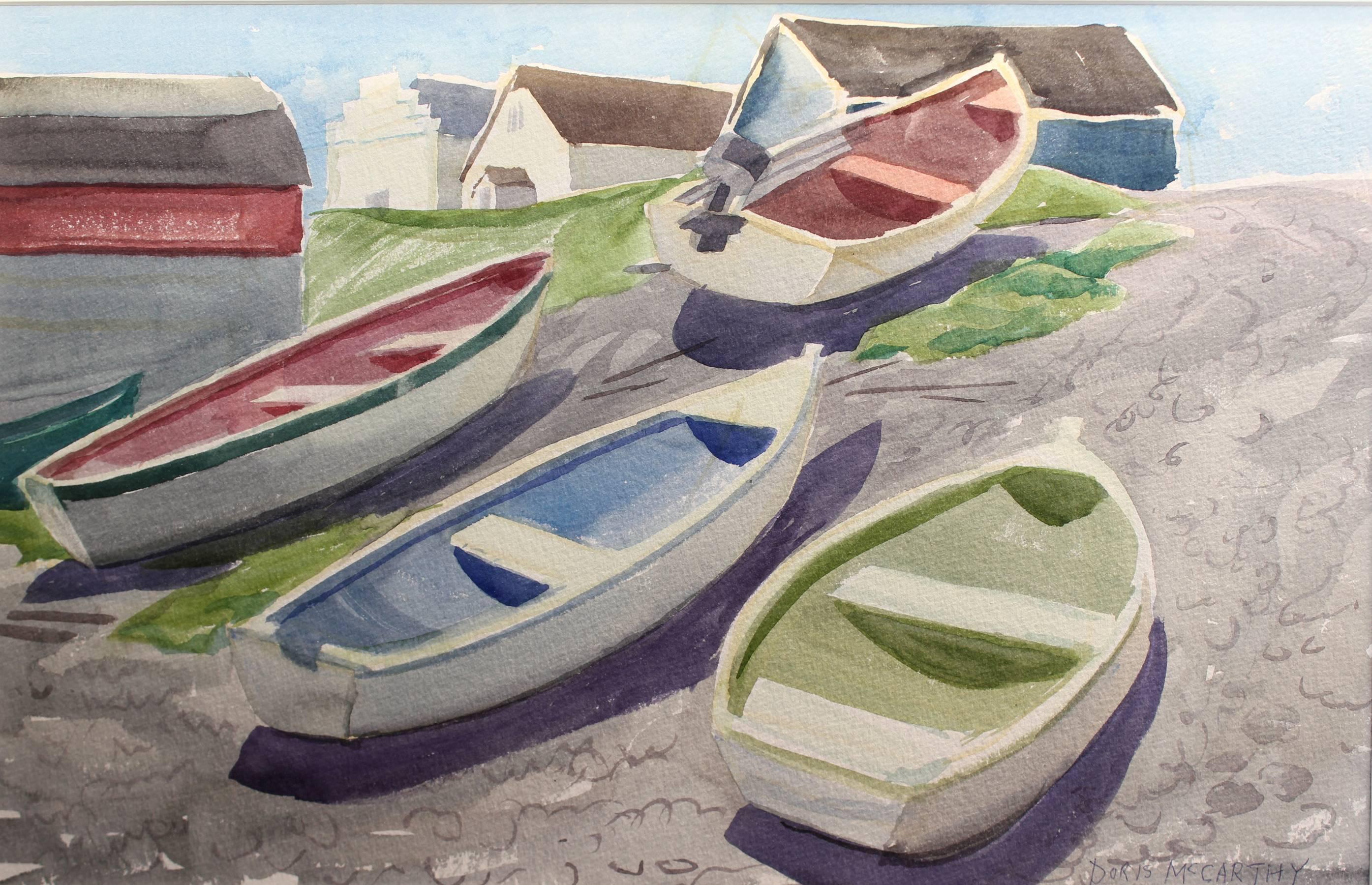 Doris McCarthy Landscape Art - Dorys Below the Shops, landscape watercolour painting 