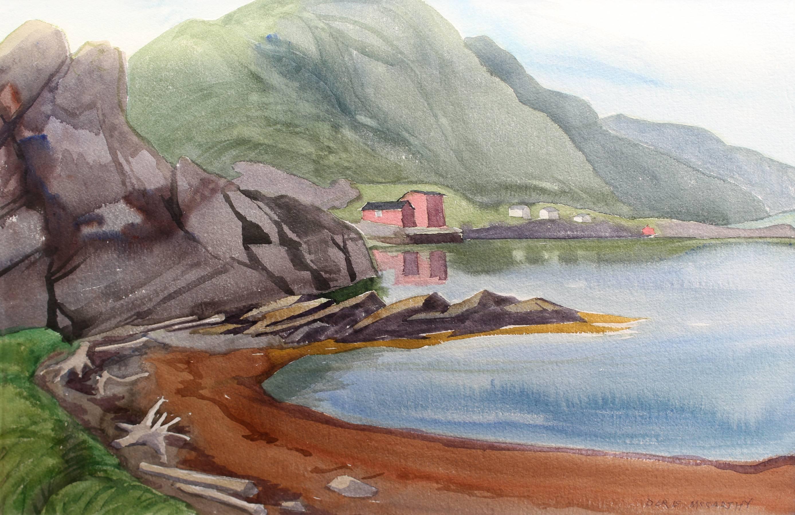 Doris McCarthy Landscape Painting - The Rock Fish Sheds, landscape watercolour painting 