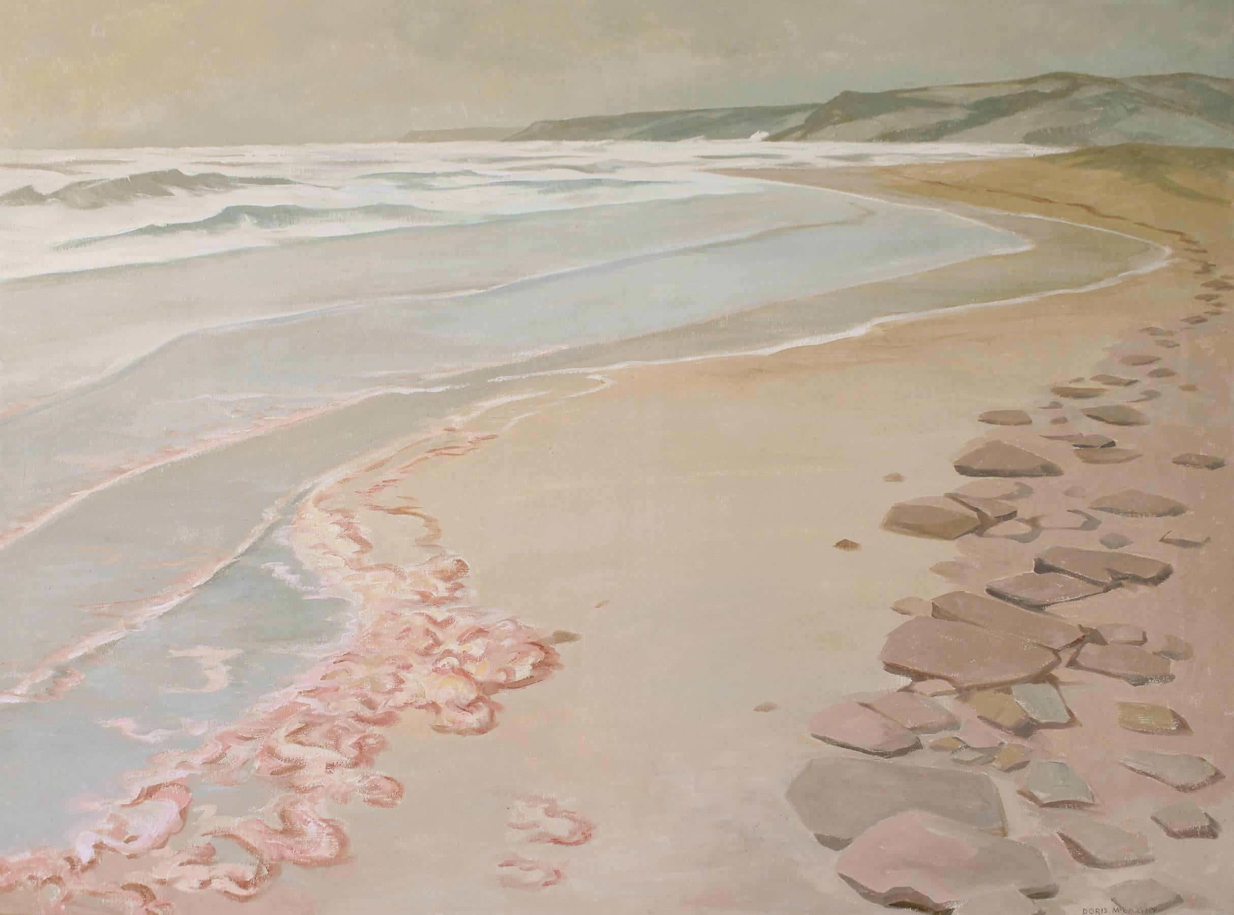 Doris McCarthy Landscape Painting - Rainy Sea Port Borden PEI, landscape watercolour painting 