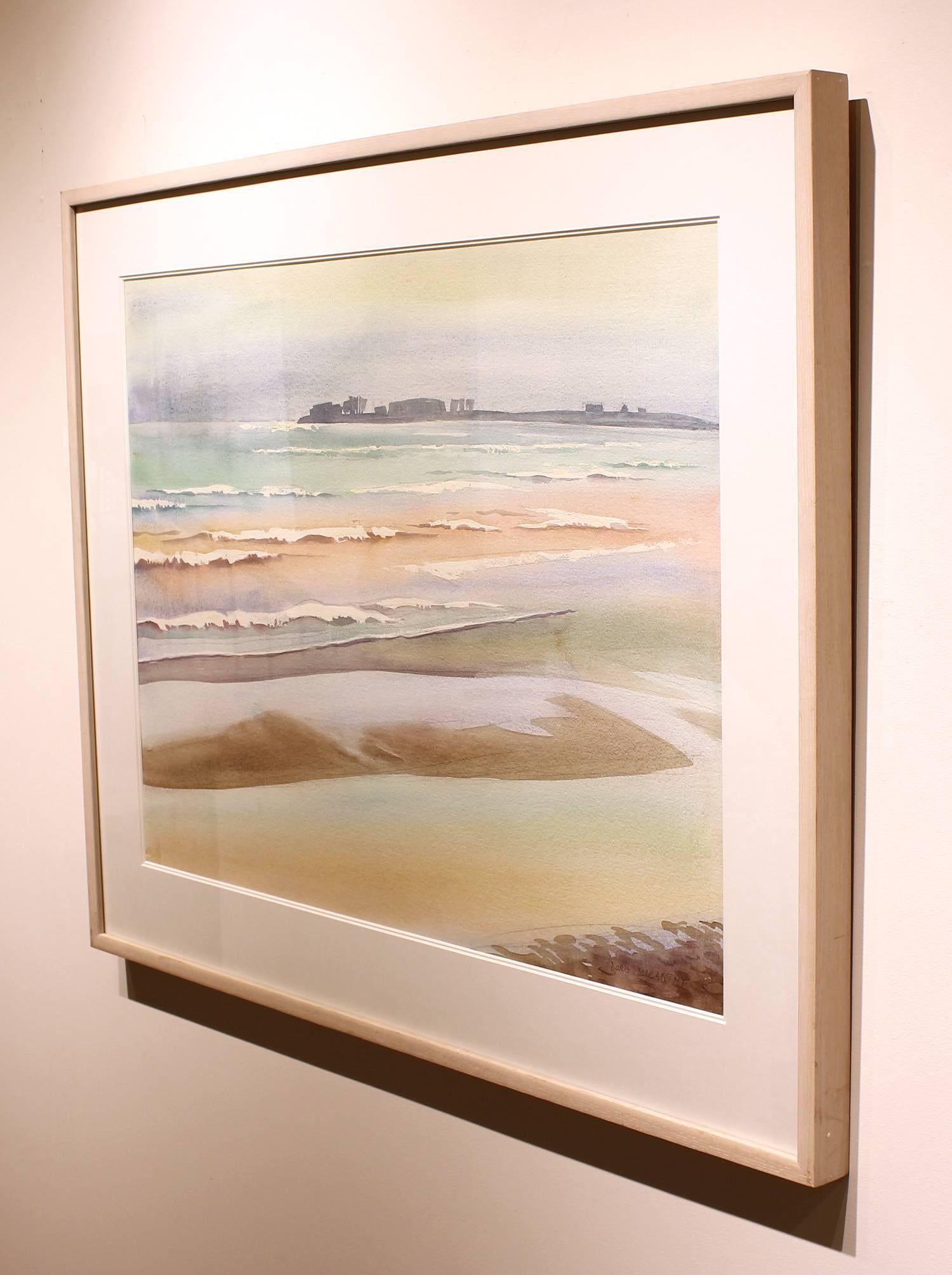 Rainy Sea Port Borden PEI, landscape watercolour painting  - Beige Landscape Painting by Doris McCarthy