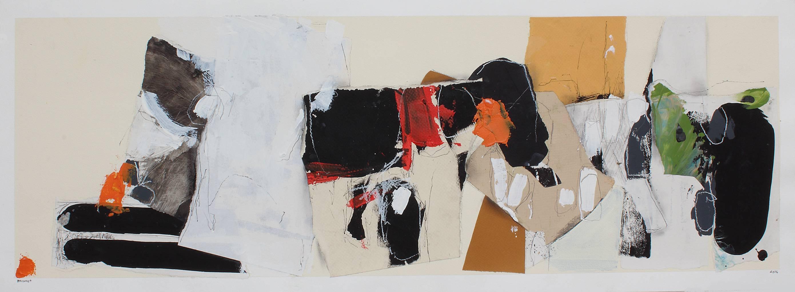 Jean-François Provost Abstract Painting - Sentier Du Marais 3, collaged mixed media painting on paper