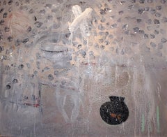 Eglantier, abstract mixed media painting on canvas