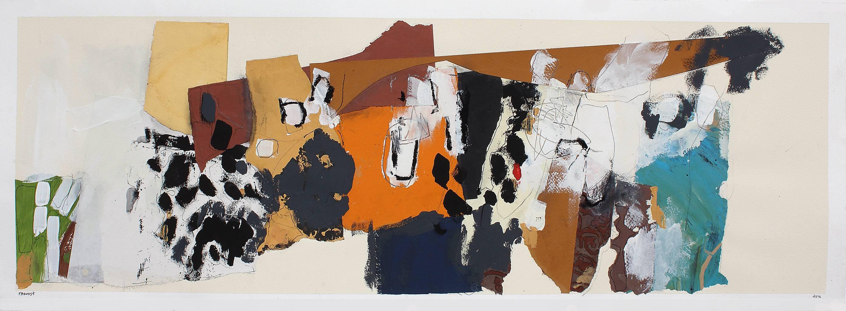 Jean-François Provost Abstract Painting - Sentier Du Marais 4, collaged mixed media painting on paper