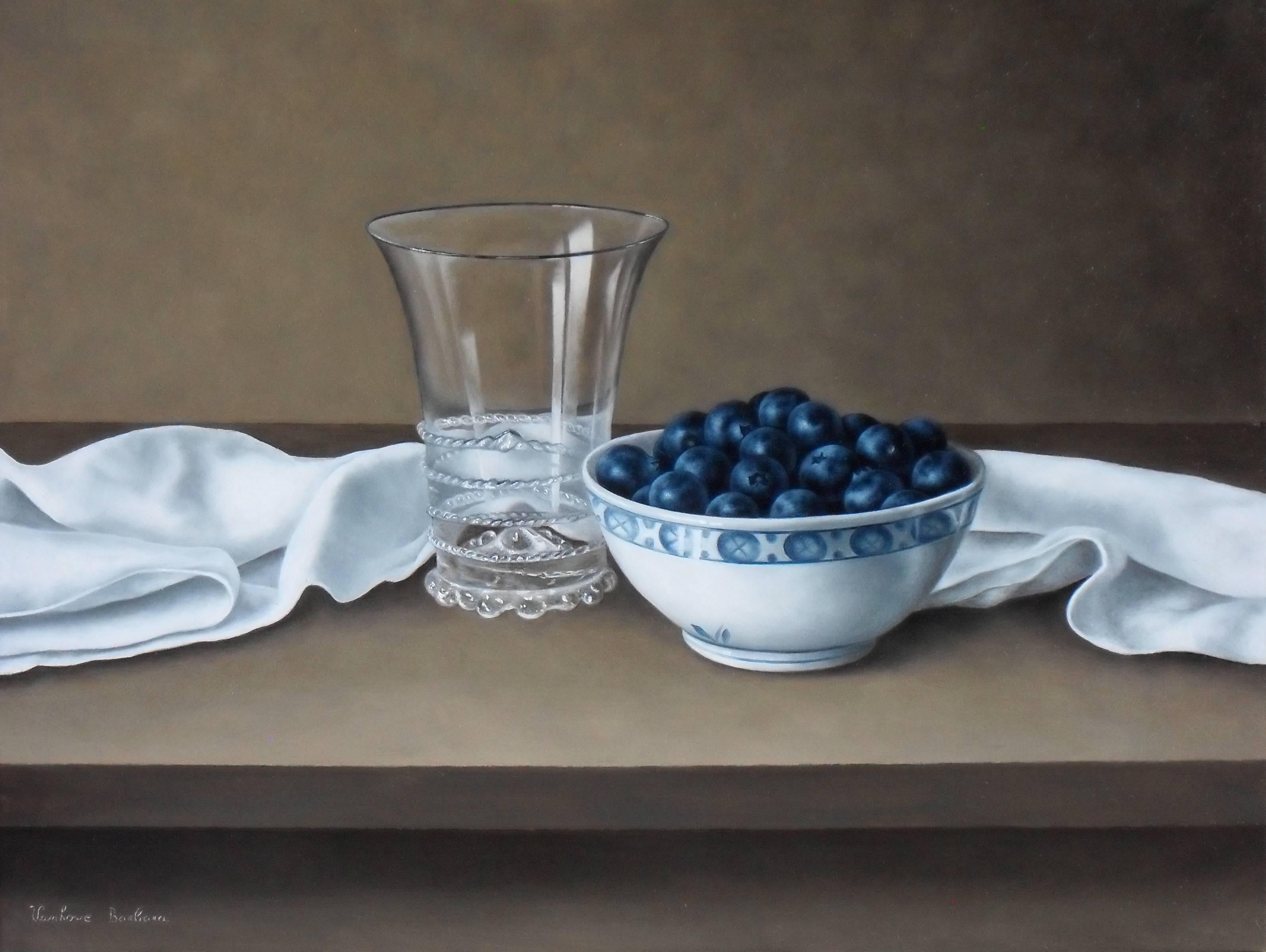 Barbara Vanhove Still-Life Painting - Blueberries in a Bowl