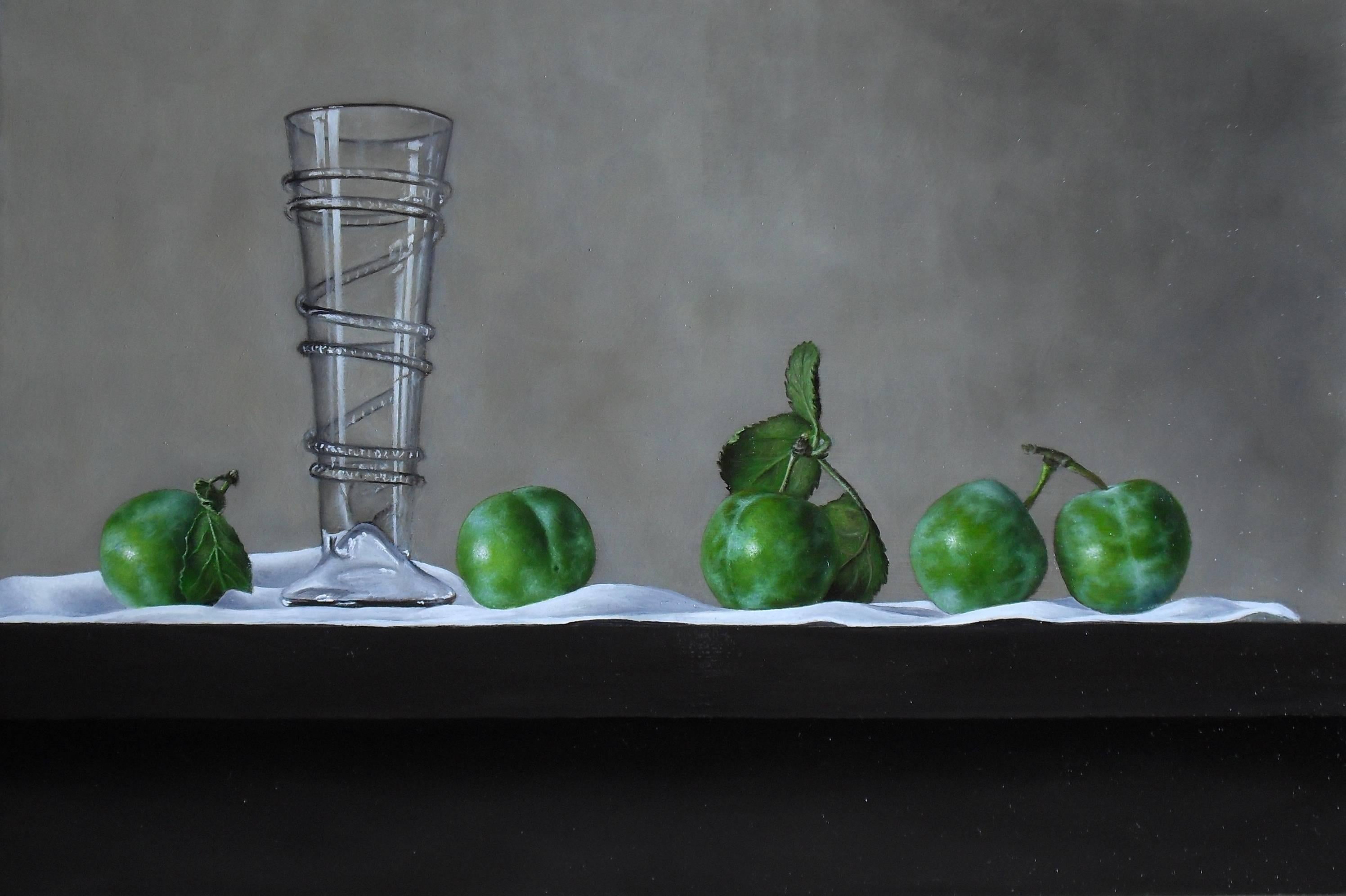 Barbara Vanhove Still-Life Painting - Greengages and Glass