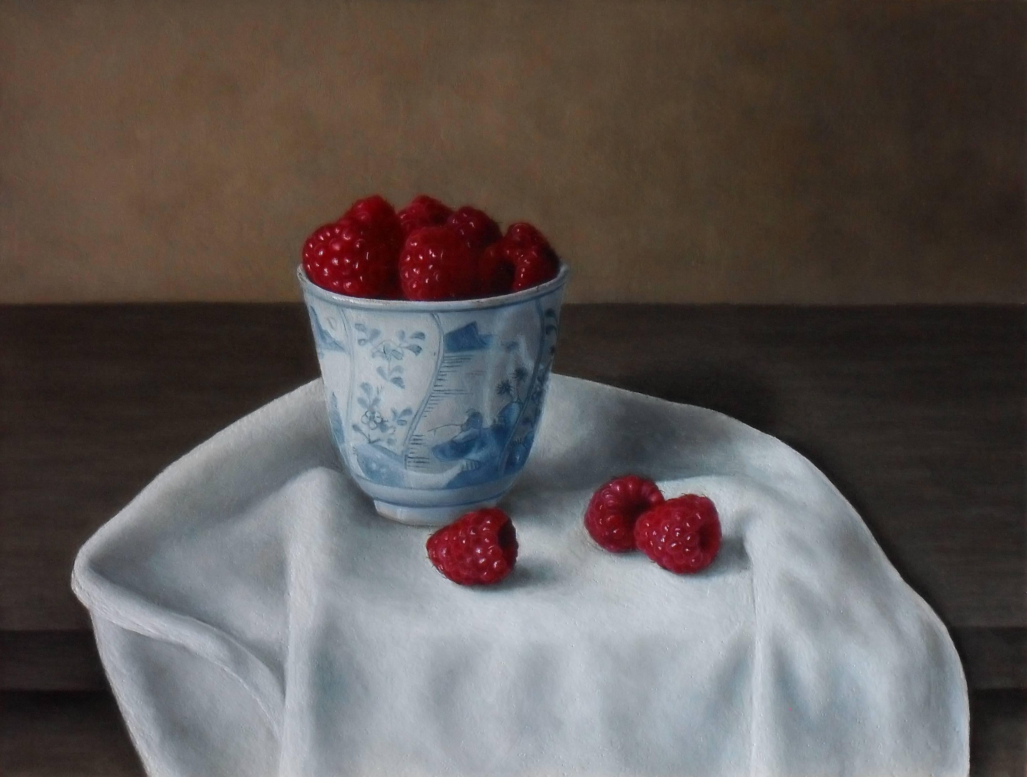  Photo-realist still-life painting 'Raspberries in a Bowl' by Barbara Vanhove