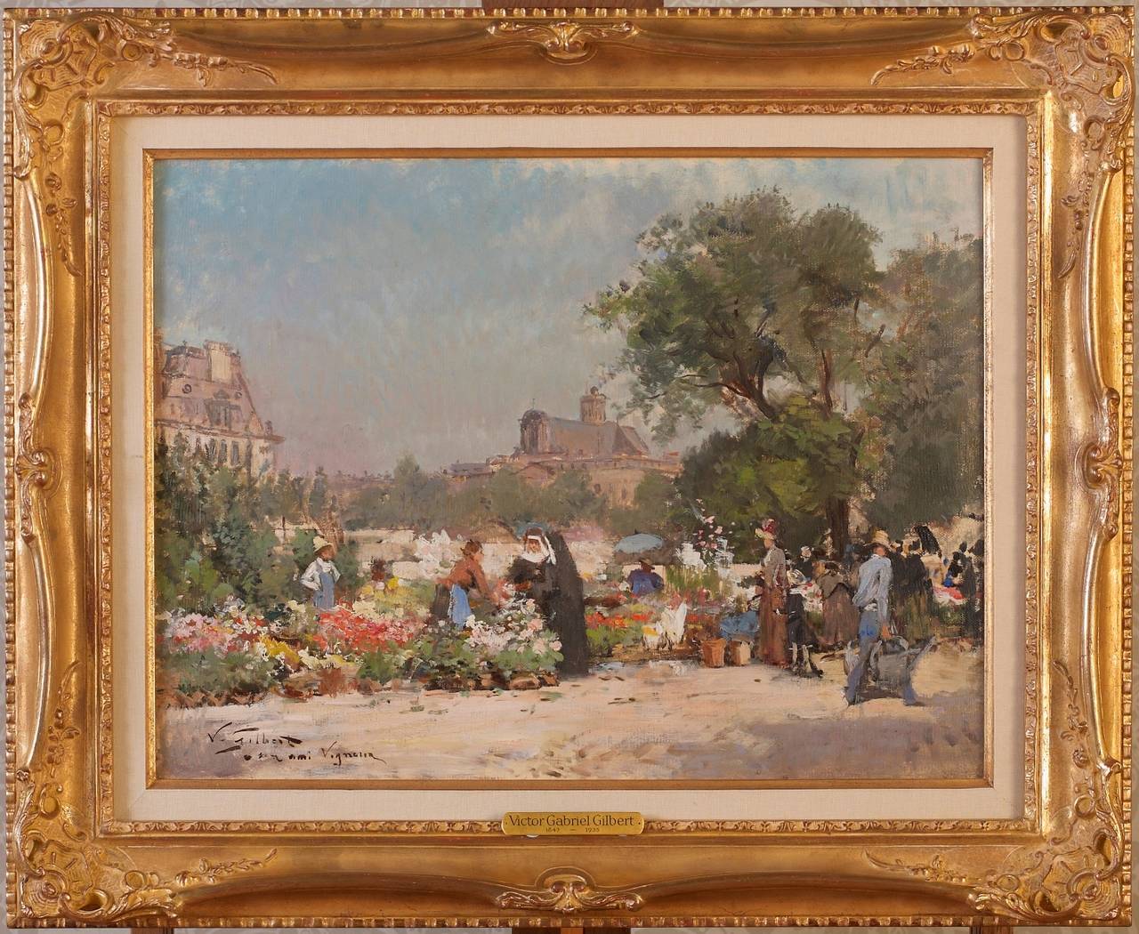 Victor Gilbert was born in Paris in 1847 and died in 1933. He established himself as a painter of French genre scenes. His natural ability for drawing was acknowledged at an early age but due to financial circumstances he was required to work as an