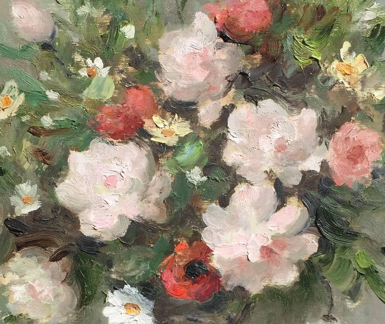 Roses and Poppies - Painting by Marcel Dyf
