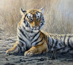 'Tigress' Photorealistic Painting of a Tiger Portrait, orange, white, grey