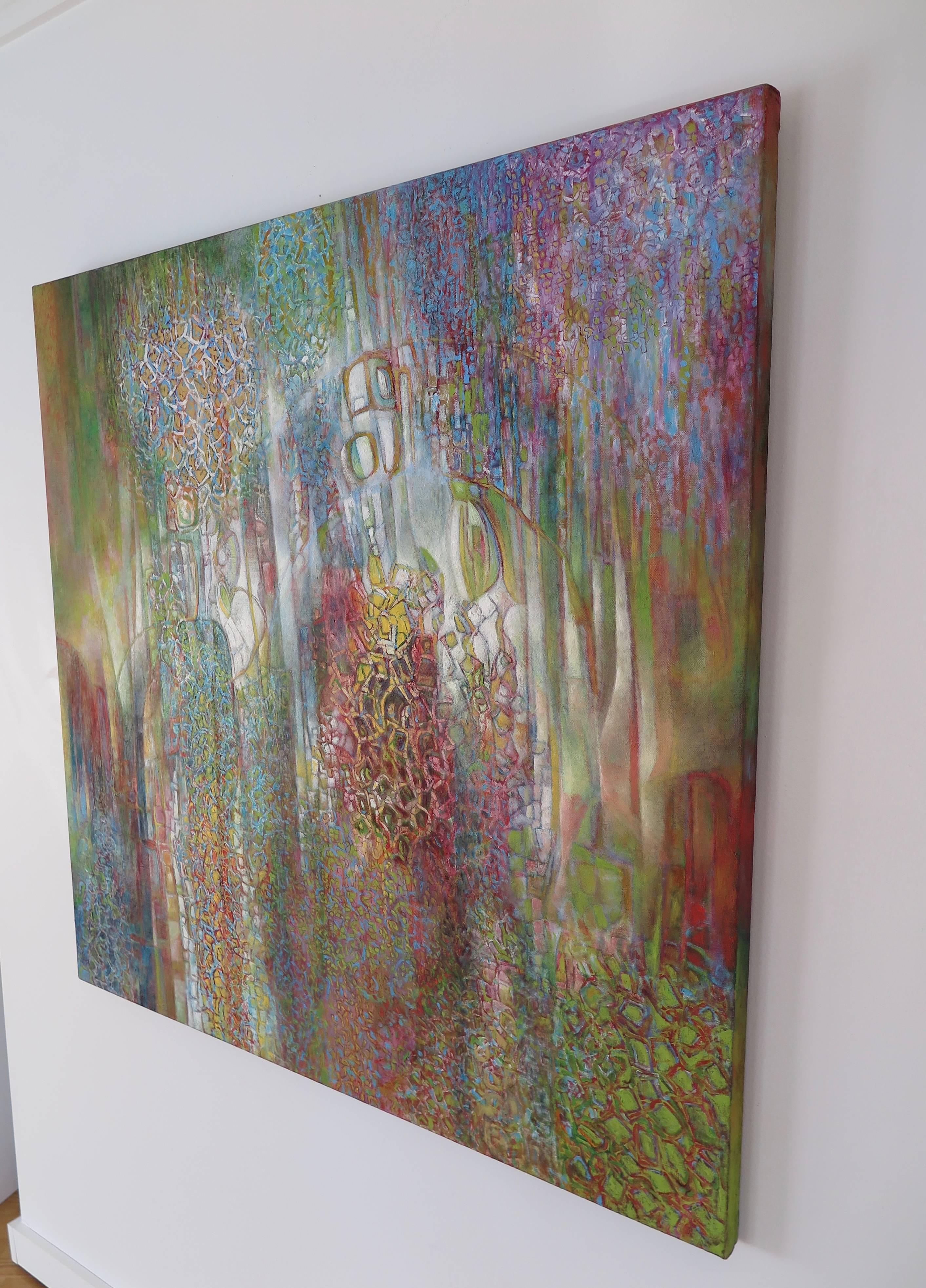 Large scale colorful abstract oil painting by New York artist Robert Livsey Wells


