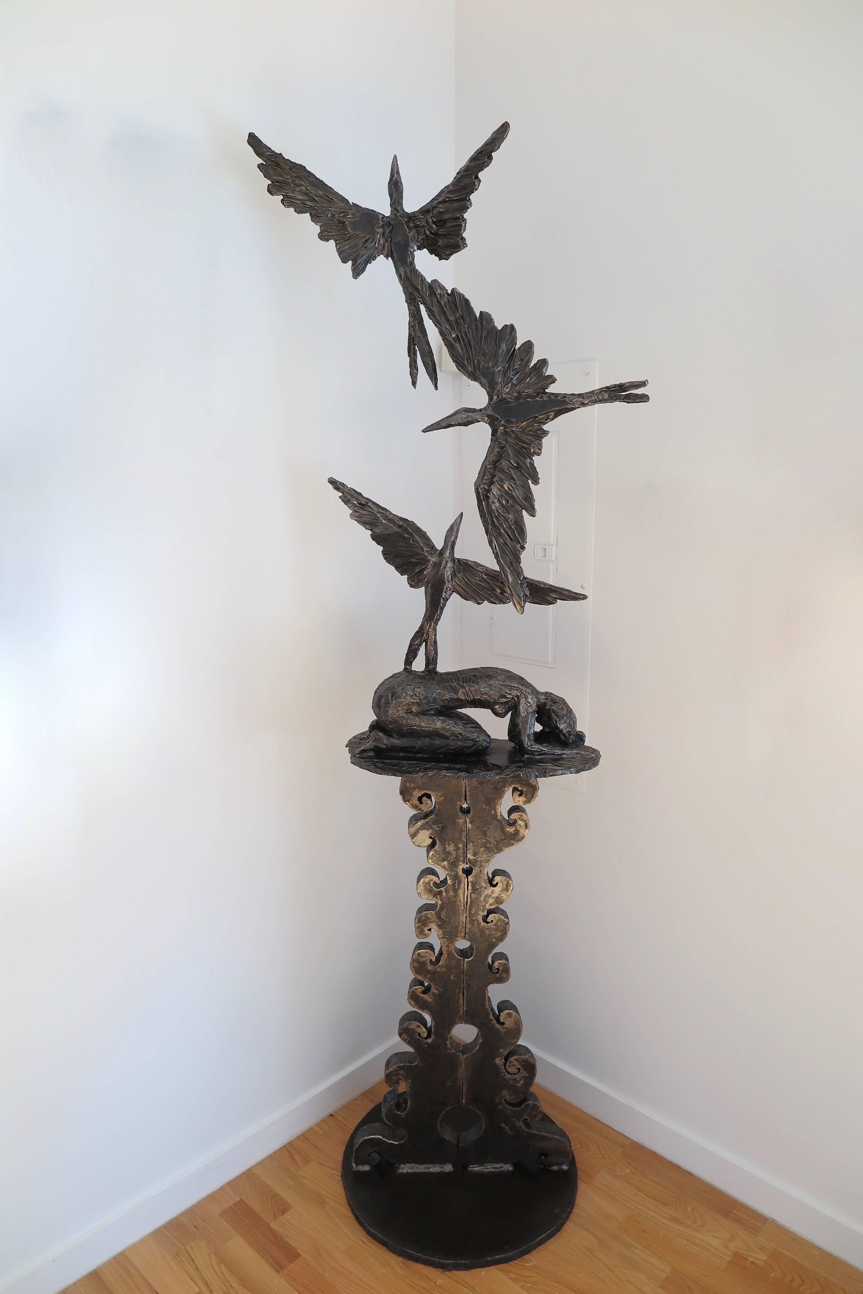 Russell Whiting Figurative Sculpture - Dreamer of Birds, Steel Sculpture