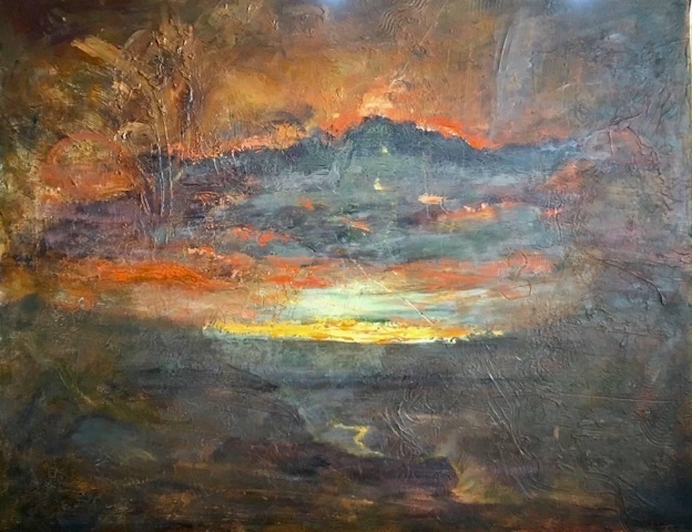 Randall LaGro Landscape Painting - Last Light, Oil and Mixed Media Painting