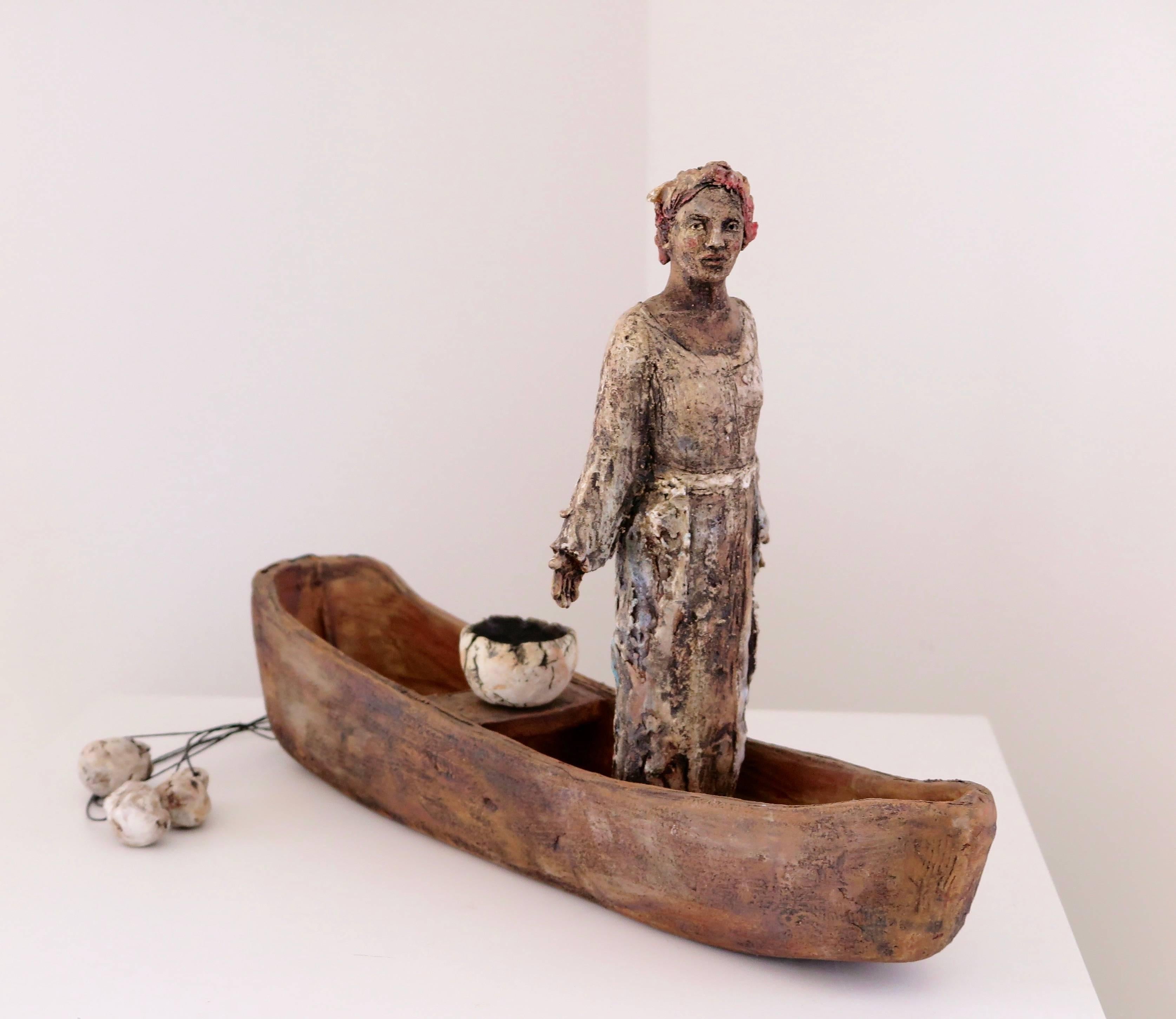 Debra Fritts Figurative Sculpture - What We Carry, Clay Sculpture