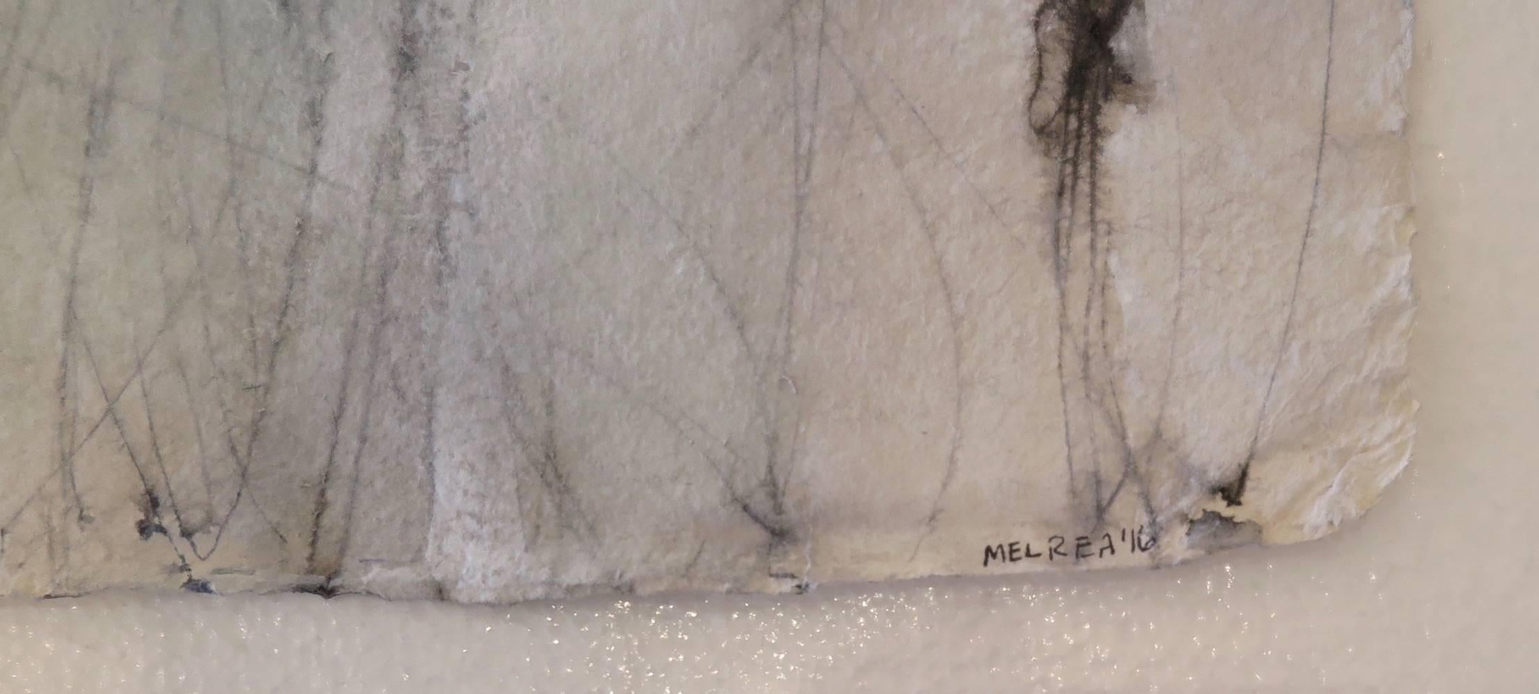 Black, white, and green abstract mixed media painting on paper by Ohio artist Mel Rea 

