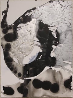 Quiet the White VII, Black and White Abstract Painting on Paper (Unframed)
