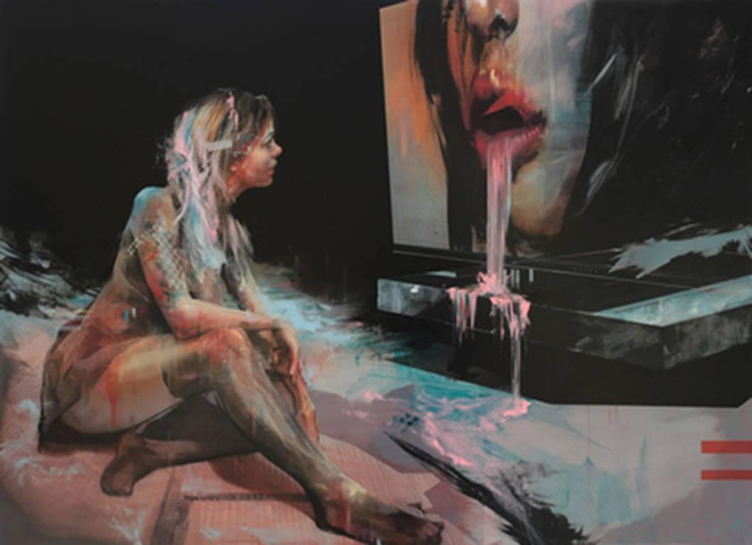 Ian Francis Figurative Painting - Separated From Herself, A Girl Finds Her Mouth Has Become Strange and Unstable