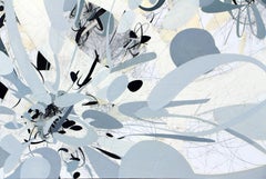 Map of the World 3, abstract white, grey, black painting with map inspiration