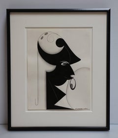 Untitled, black and white work on paper of profile of an abstract figure
