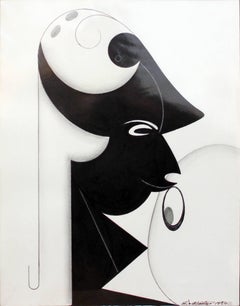 Untitled, black and white work on paper of profile of an abstract figure