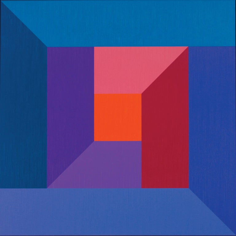 Unknown Hard Edge Abstraction in Blue and Orange, Painting at 1stdibs