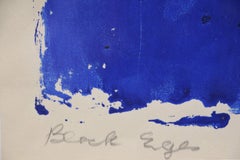 Black Eye, colorful work on paper with red circle and blue exterior