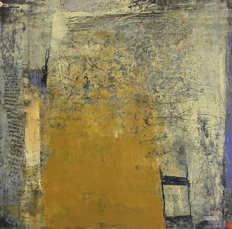 Helen Shulman Abstract Painting - Cheery, Oil and Cold Wax Abstract on Panel, 8" x 8"