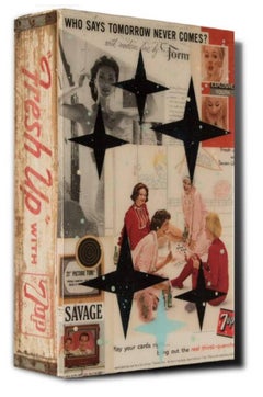 Who Says Tomorrow Never Comes, Pop Art Collage & Painting on Vintage Soda Crate