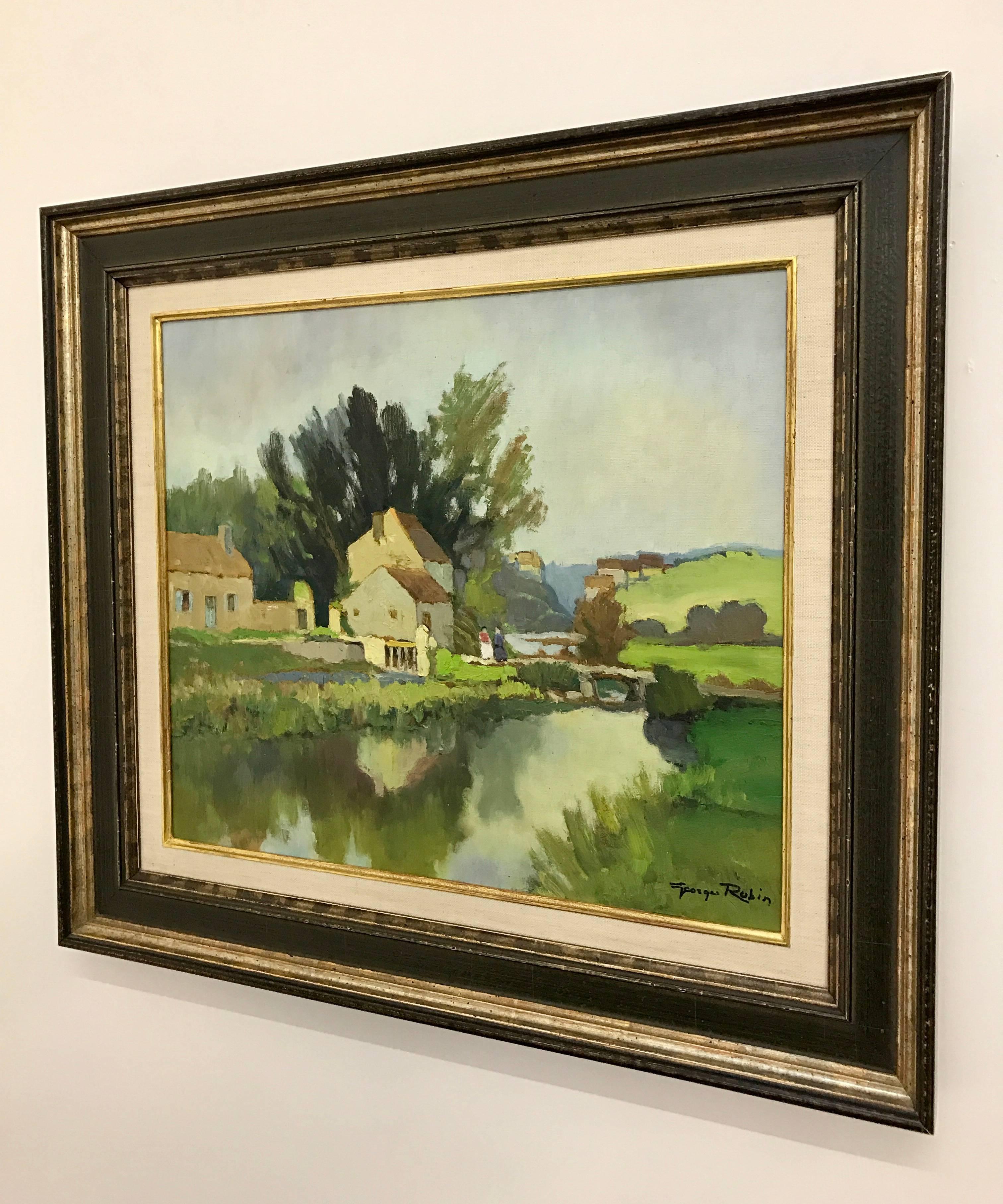20th Century Impressionist River Landscape Oil Painting by French Modern Artist For Sale 4