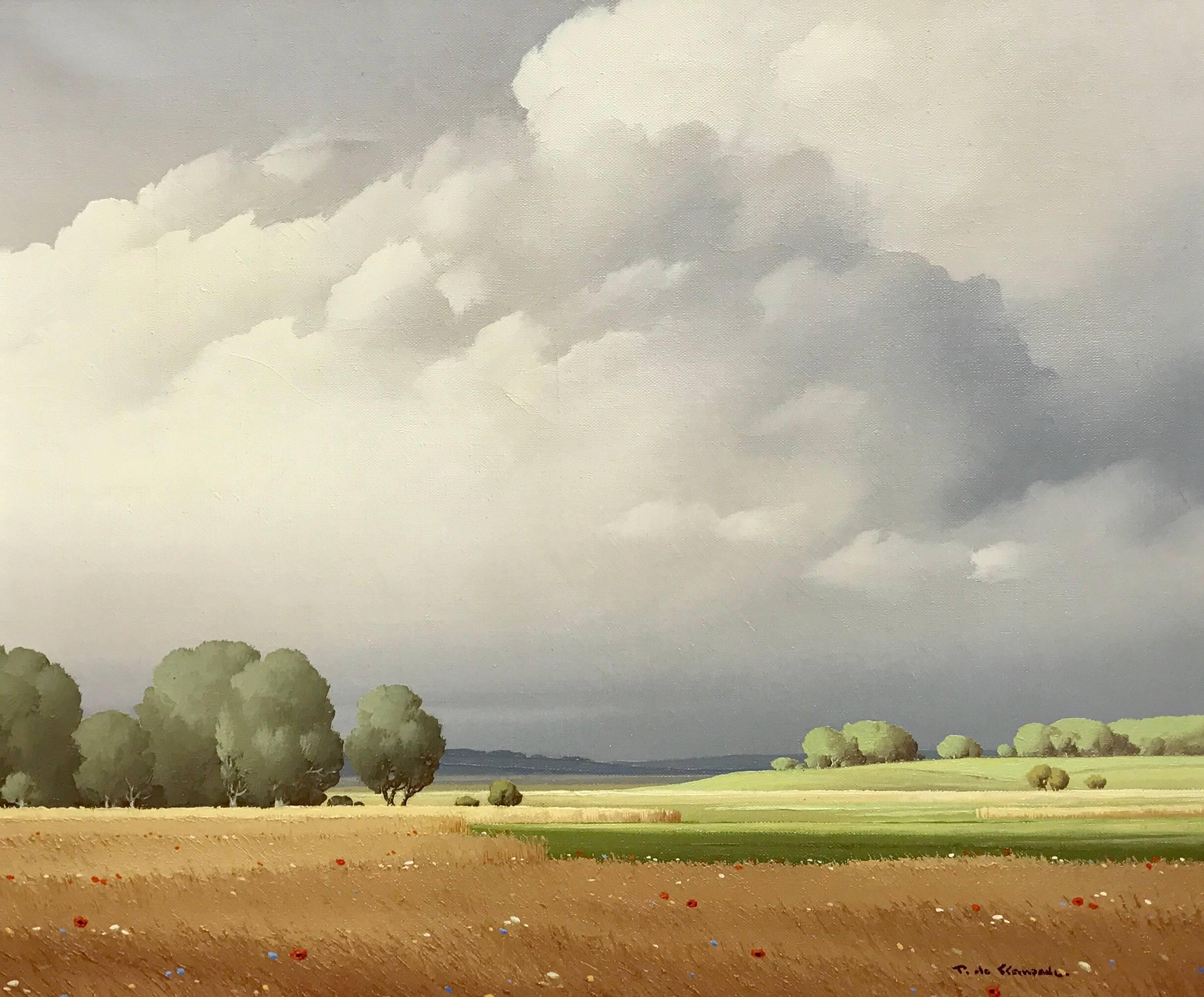 Landscape Painting Pierre de Clausade - Peinture de paysage Ciel de France du 20ème siècle représentant des nuages réalistes par un artiste français