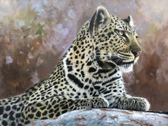 Portrait de léopard réaliste d'un chat sauvage, peinture d'un artiste britannique représentant un tigre
