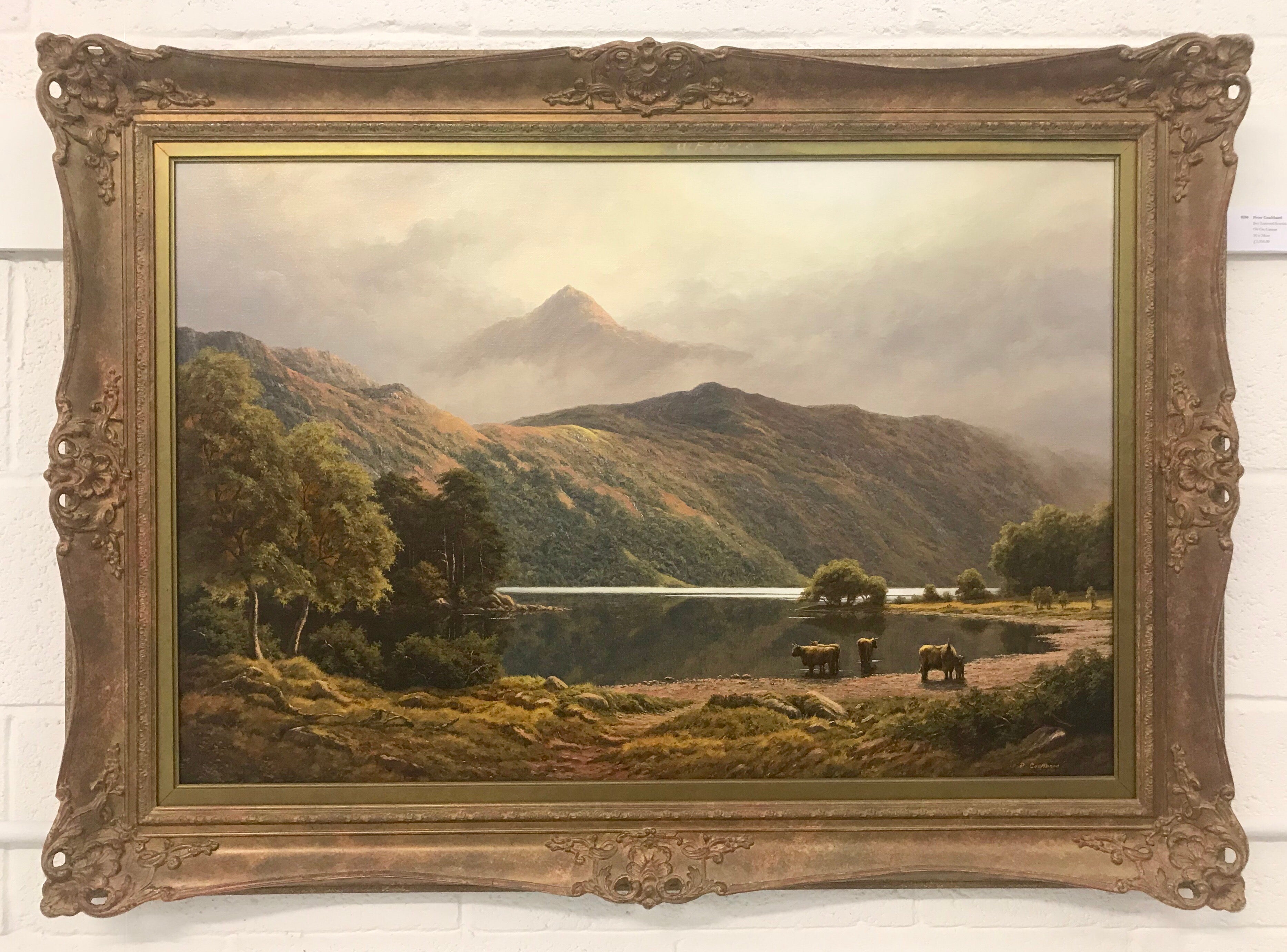 Peter Coulthard Large Mountain Landscape Painting With Highland Peter Coulthard Large Mountain Landscape Painting With Highland Cows