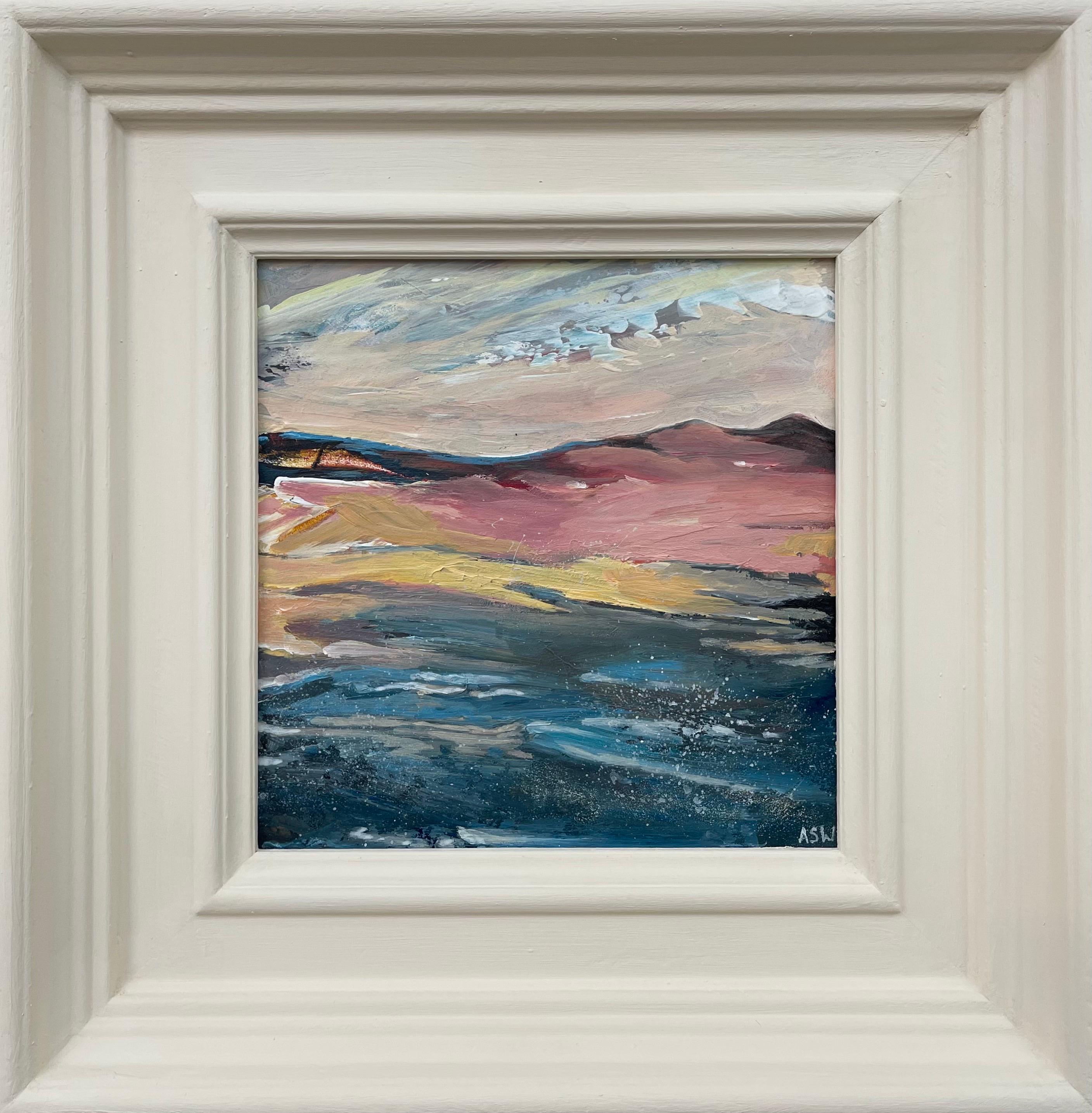 Angela Wakefield Landscape Painting - Miniature Abstract Beach Seascape Landscape Study by Contemporary British Artist