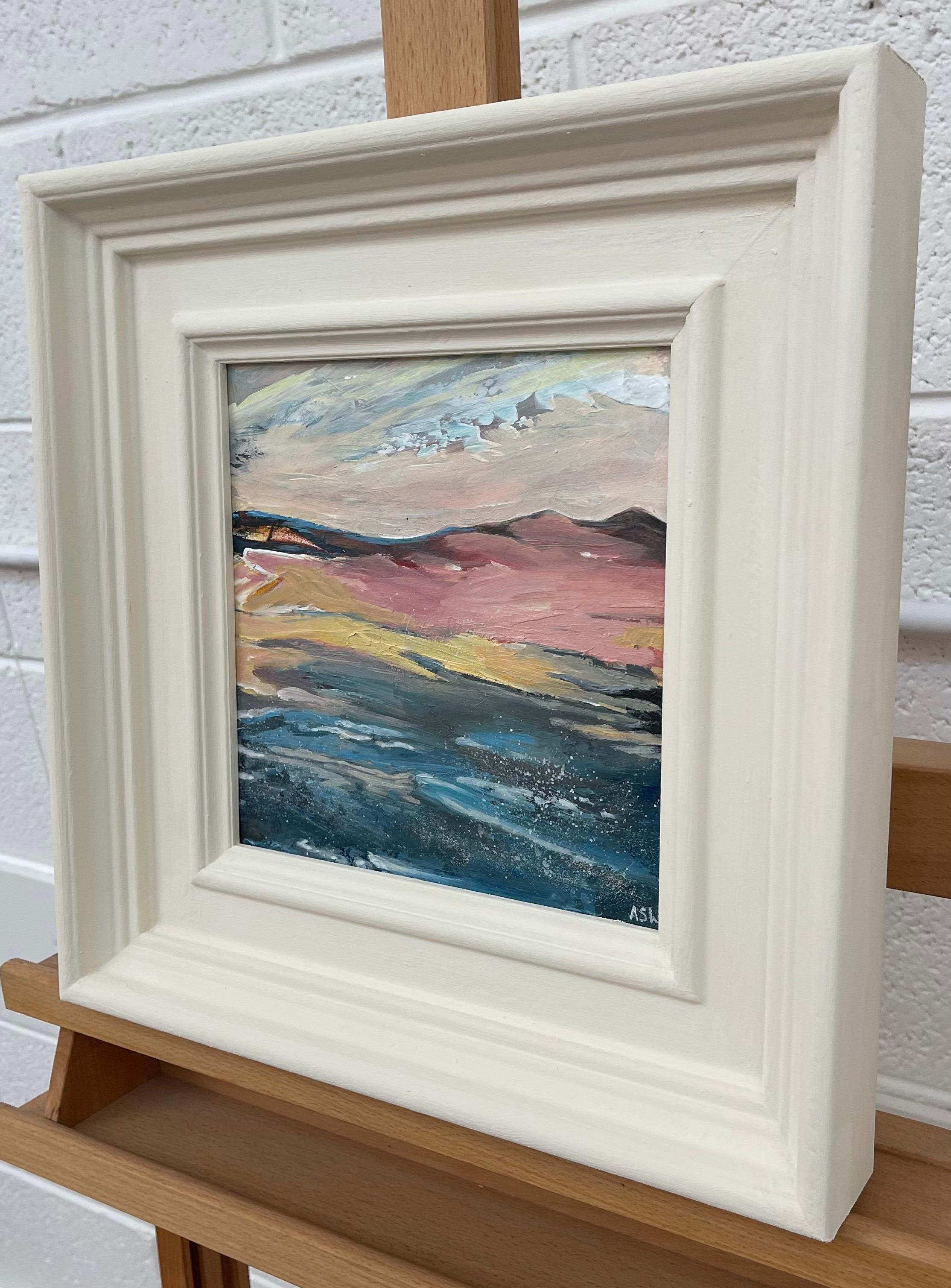 Miniature Abstract Beach Seascape Landscape Study by Contemporary British Artist - Abstract Impressionist Painting by Angela Wakefield