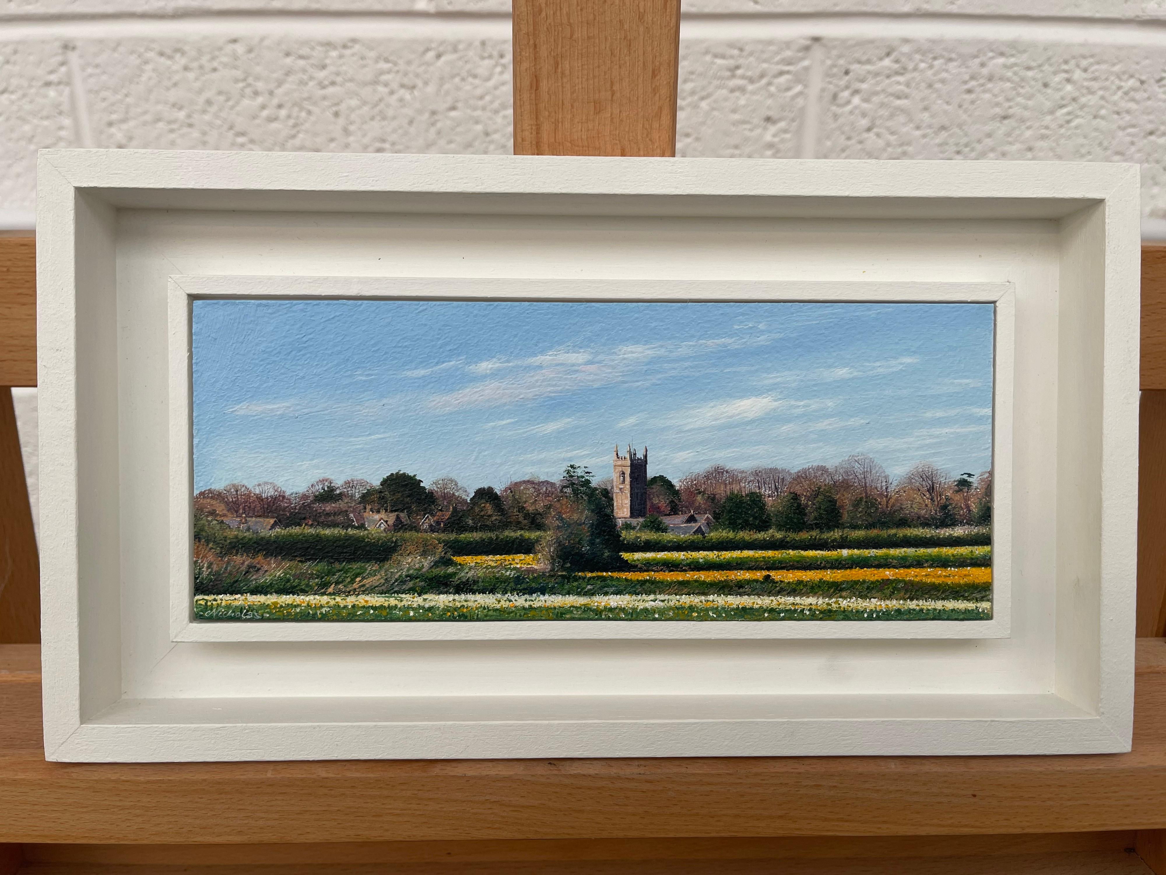 Daffodil Fields Englische Landschaftsmalerei von Contemporary Photorealist Artist (Fotorealismus), Painting, von Nicholas Smith