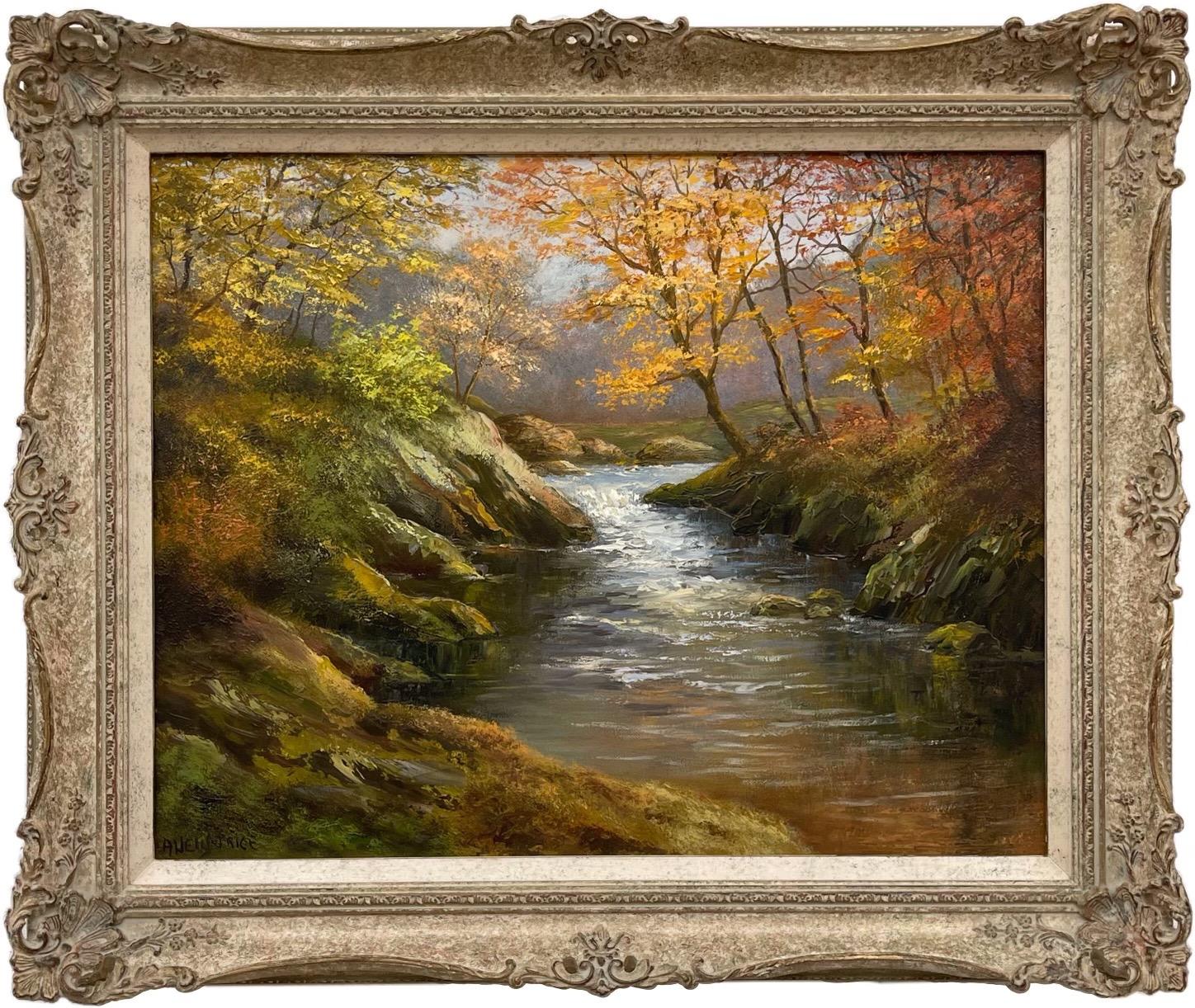 Albert Wells Price Landscape Painting - Oil Painting of Beautiful River Landscape Scene in Autumn Sun by British Artist