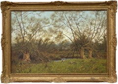 Painting of the English Countryside with River Otters by Modern British Artist