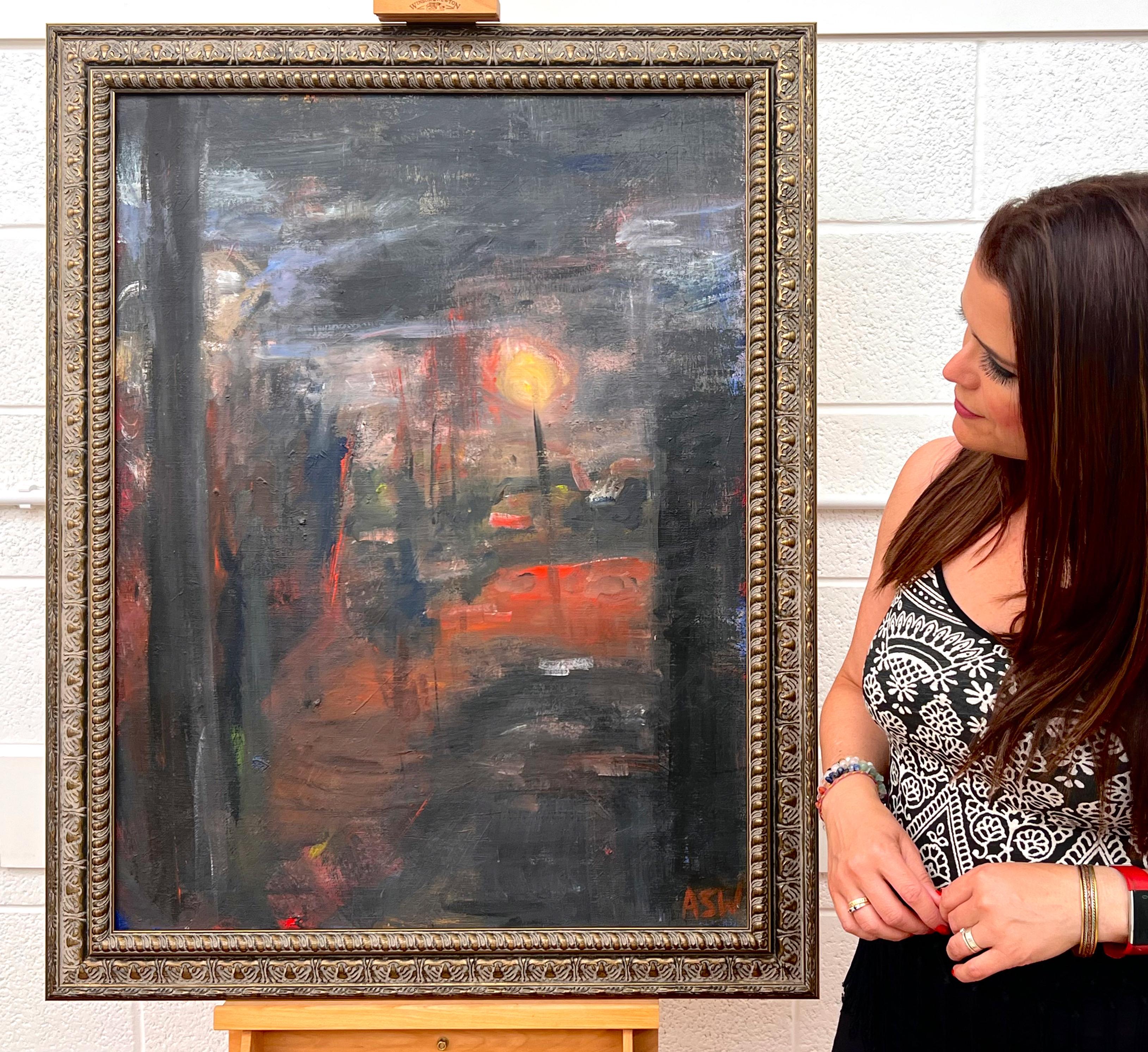 Arte espressionista astratta oscura e atmosferica di un pittore britannico contemporaneo - Painting di Angela Wakefield