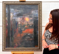 Arte expresionista abstracto, oscuro y atmosférico, de un pintor británico contemporáneo