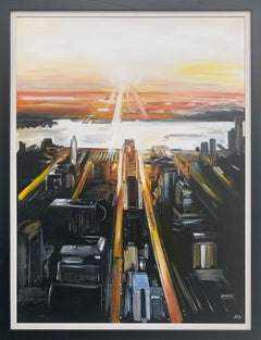 Painting of Aerial View of Manhattan Island New York City by English Artist