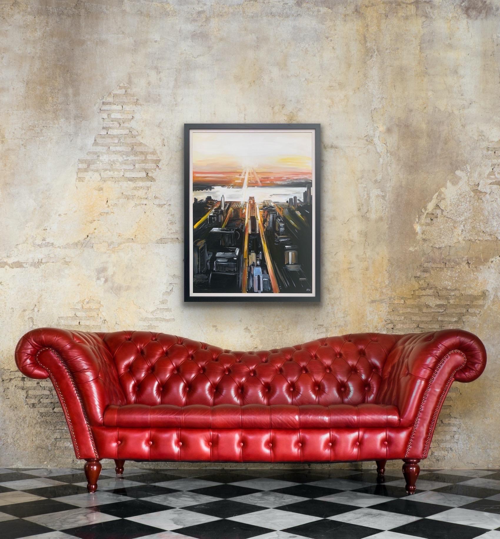 Pintura de Vista aérea de la isla de Manhattan Ciudad de Nueva York por un artista inglés en venta 1