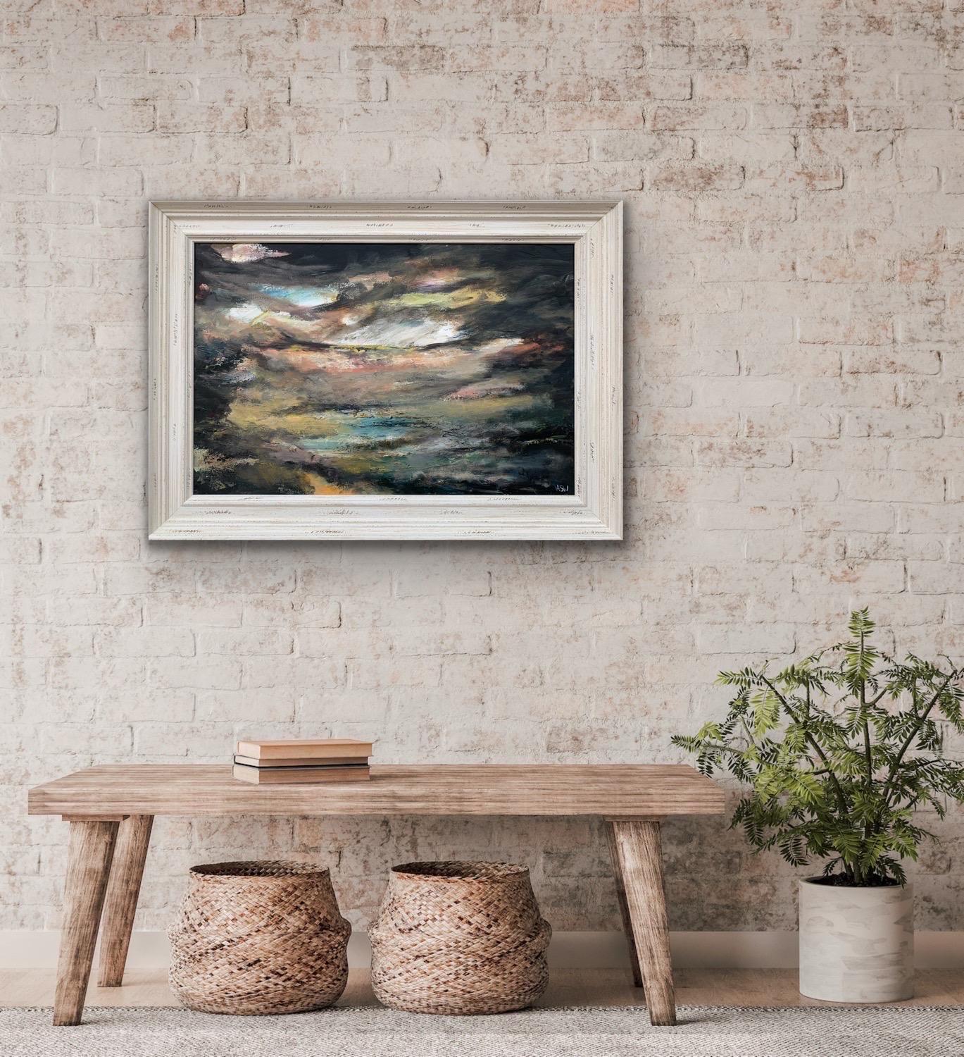 Dark Atmospheric Abstract Landscape Painting by Contemporary British Artist For Sale 2