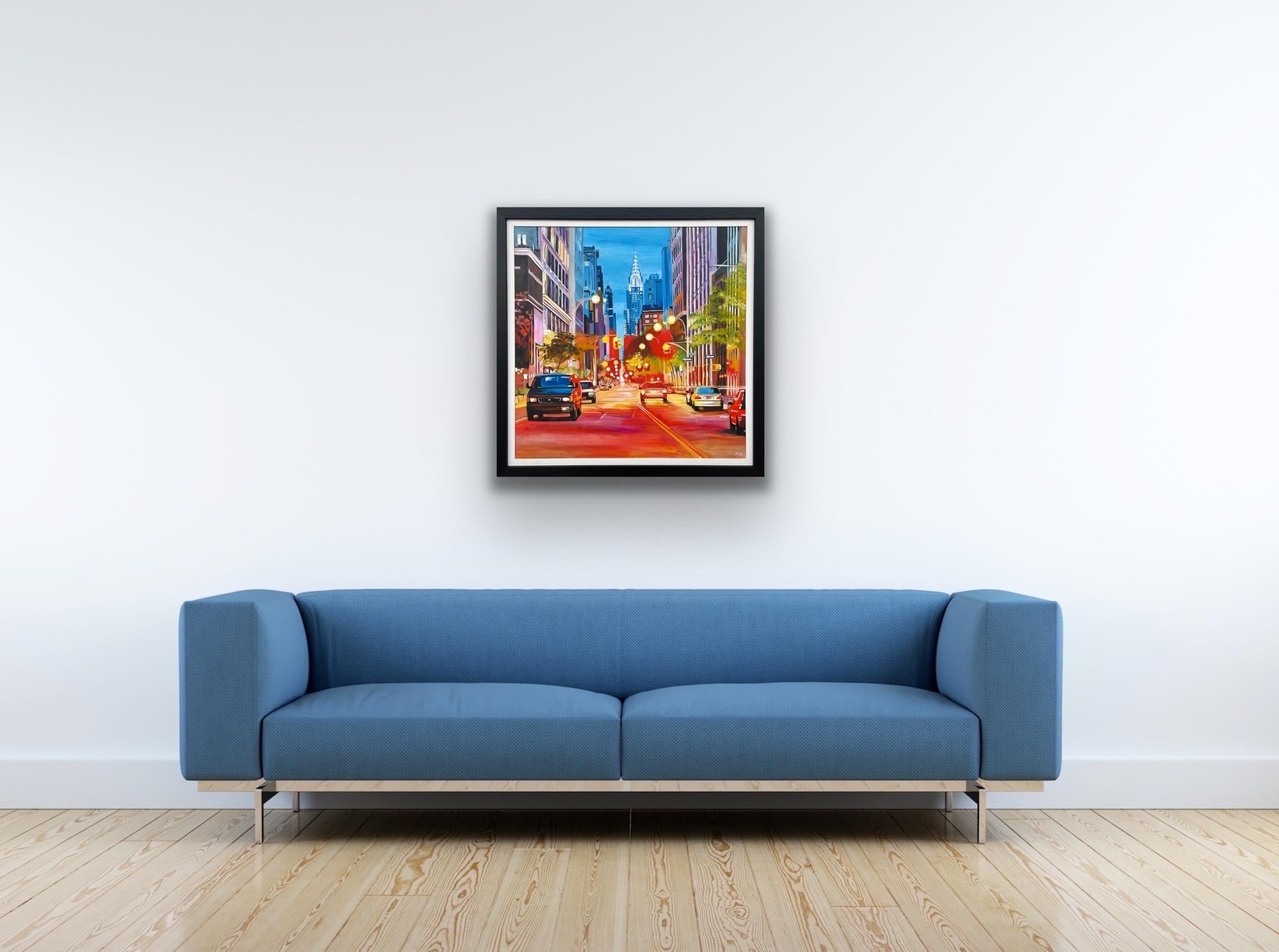Gemälde des Chrysler-Gemäldes in New York City des zeitgenössischen britischen Künstlers (Braun), Landscape Painting, von Angela Wakefield