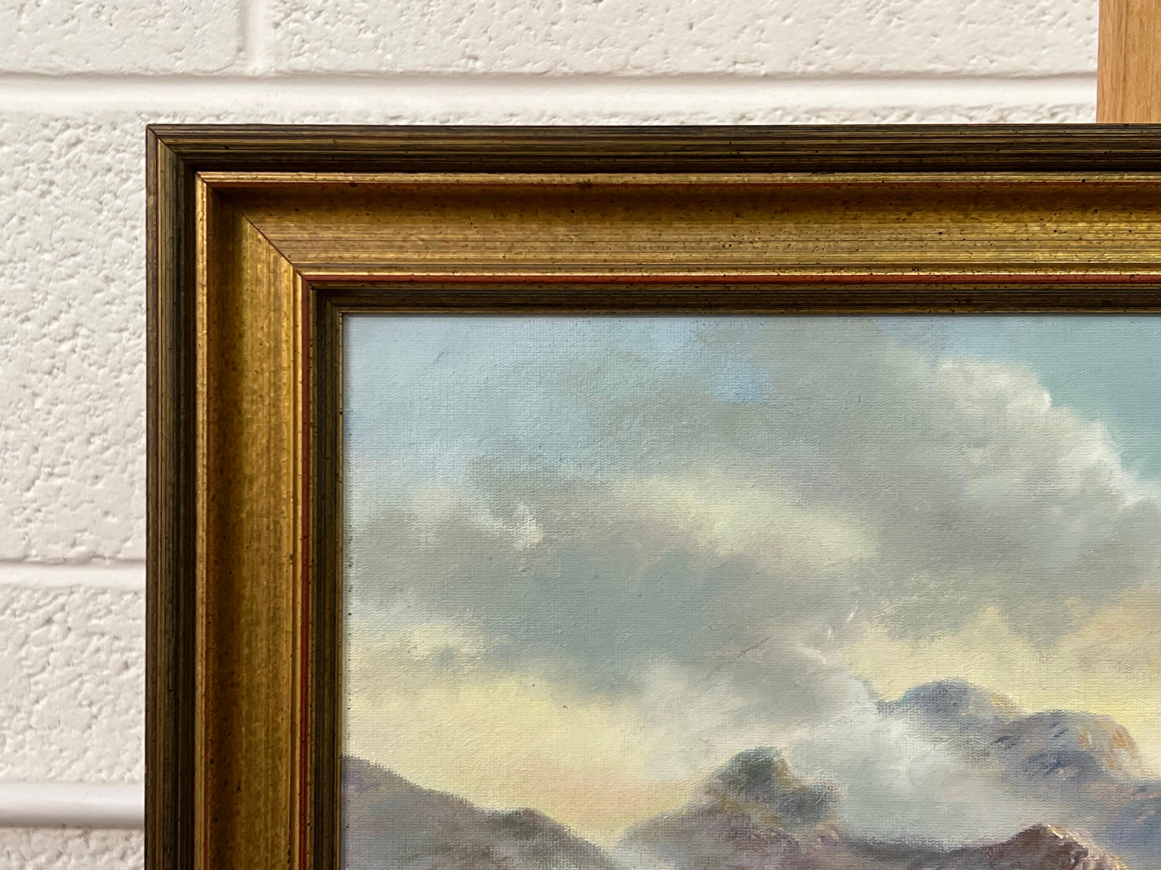 Pintura al óleo de vacas de las Tierras Altas en un lago de Escocia por un artista británico del siglo XX en venta 5